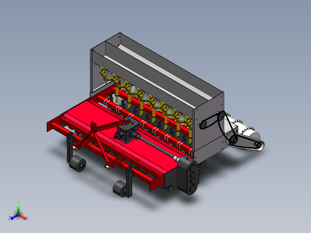 小麦播种施肥联合作业机3d图纸 稻谷、小麦等农作物收割机3d模型正等轴测图