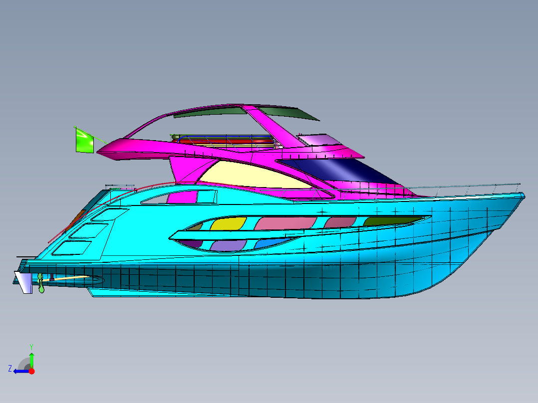 大型豪华多层动力游艇右视图