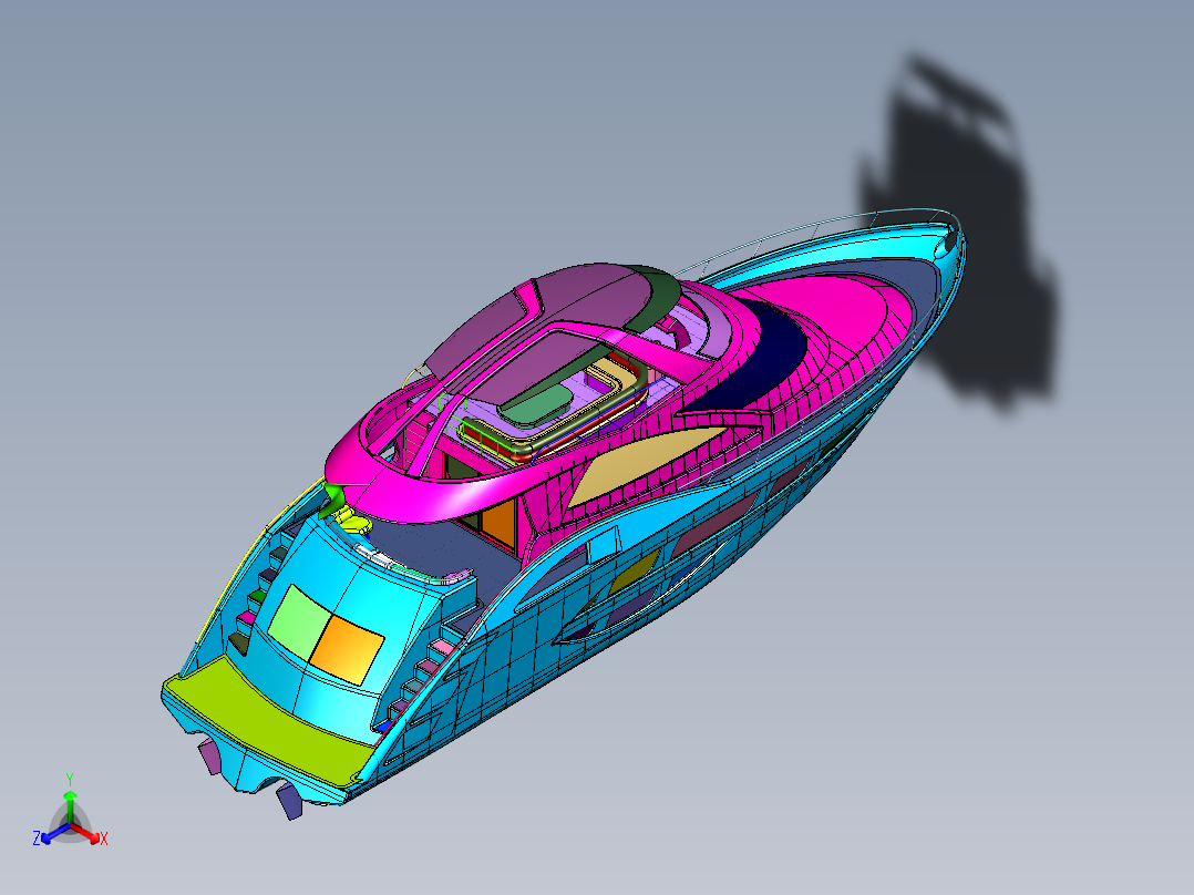 大型豪华多层动力游艇正等轴测图