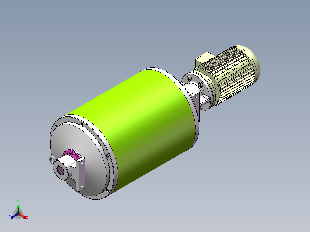 Q342-油冷式电动滚筒设计【三维SolidWorks】正等轴测图