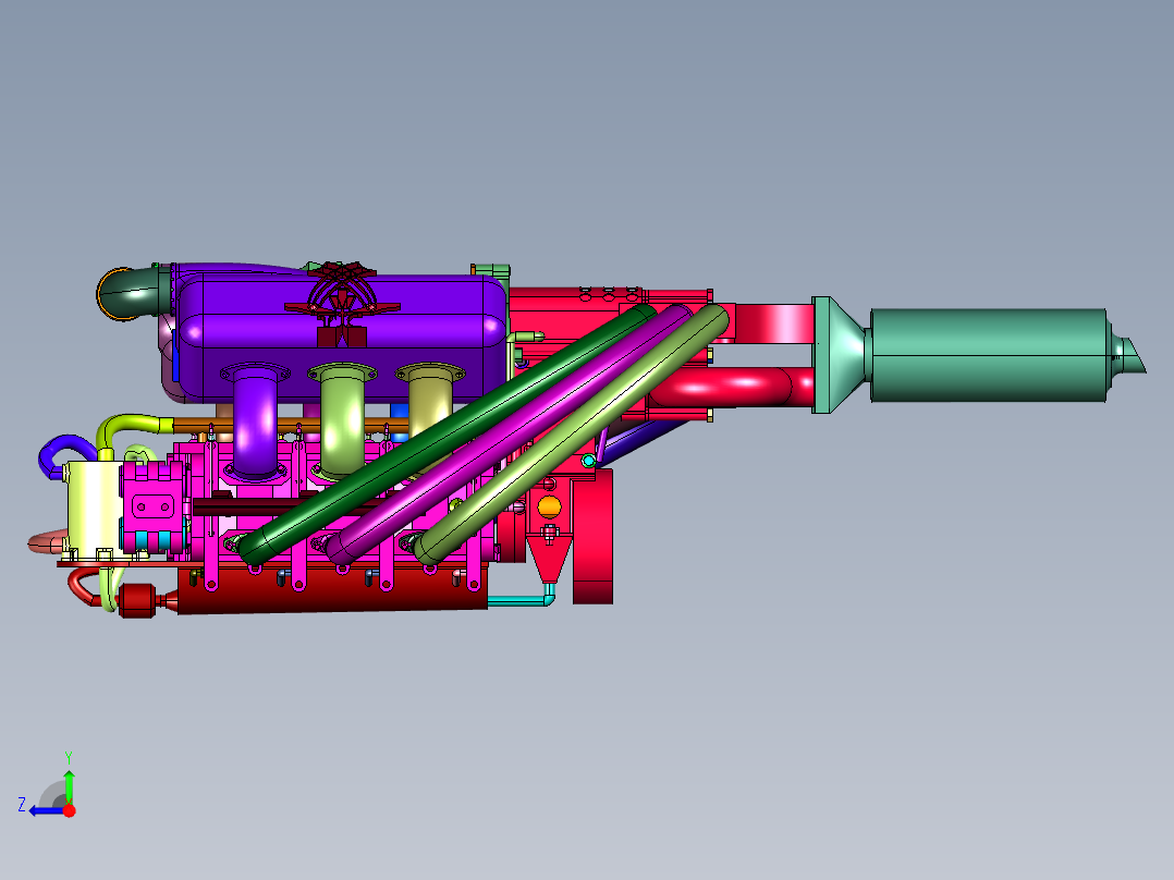 小排量增压发动机右视图