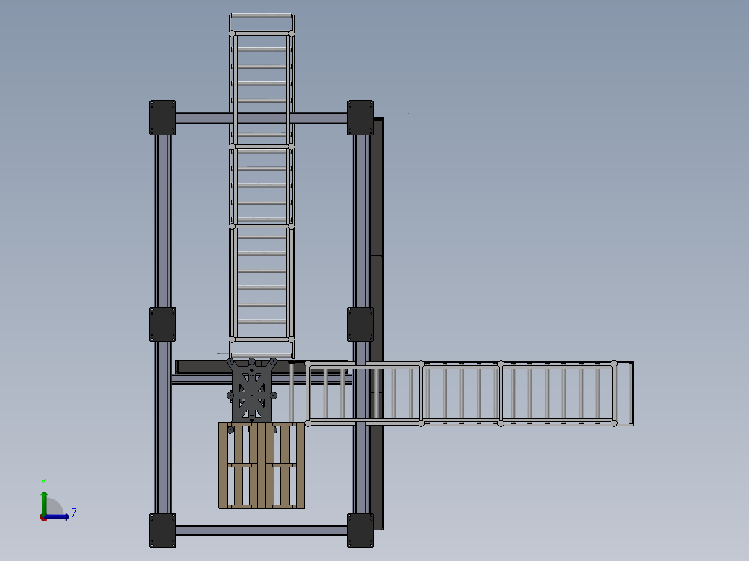 直角坐标桁架机械手3d图纸大型龙门桁架三轴码垛搬运机械手3d模型左视图