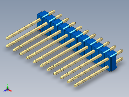彩色公头100mil（2.54mm）系列-DS1021_blue_2x11p_100mil_Type5_rev1.0正等轴测缩略图
