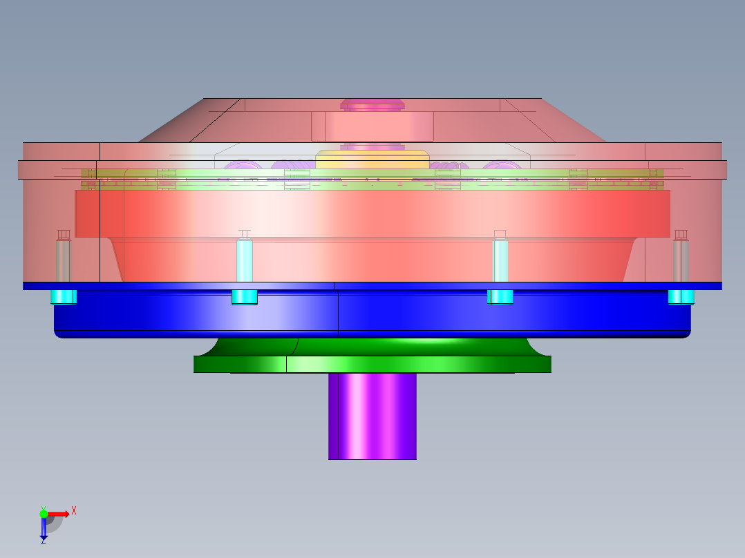 P103-PASSAT（帕萨特）新领域车型汽车拉式膜片弹簧离合器设计及三维catia建模俯视图