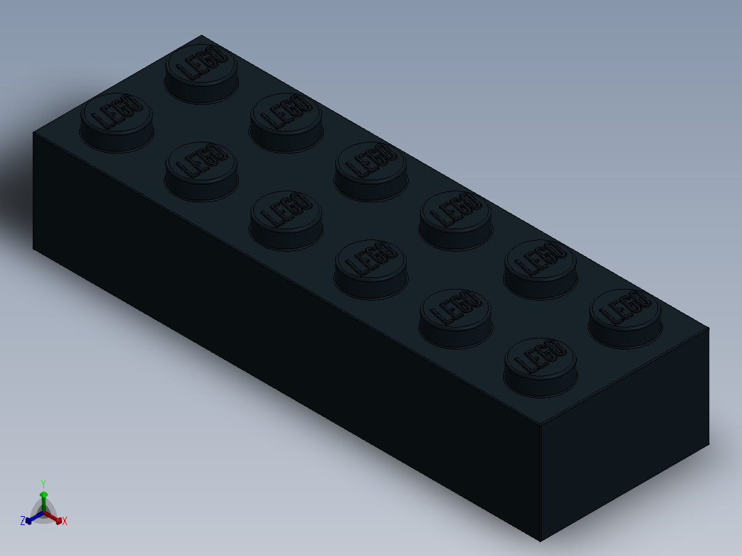 乐高套装 4421基本积木-4181144 - 2456 - 44237 Black Brick 2 x 6.SLDPRT正等轴测图