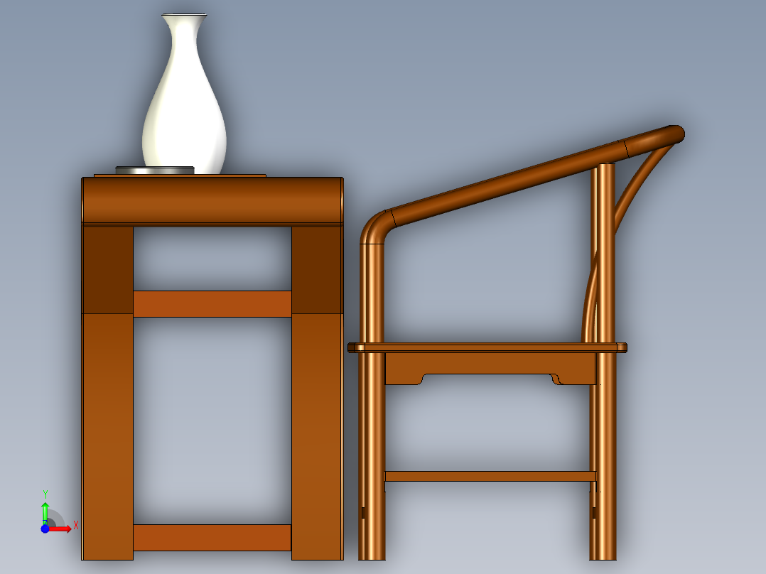 复古式桌椅前视图