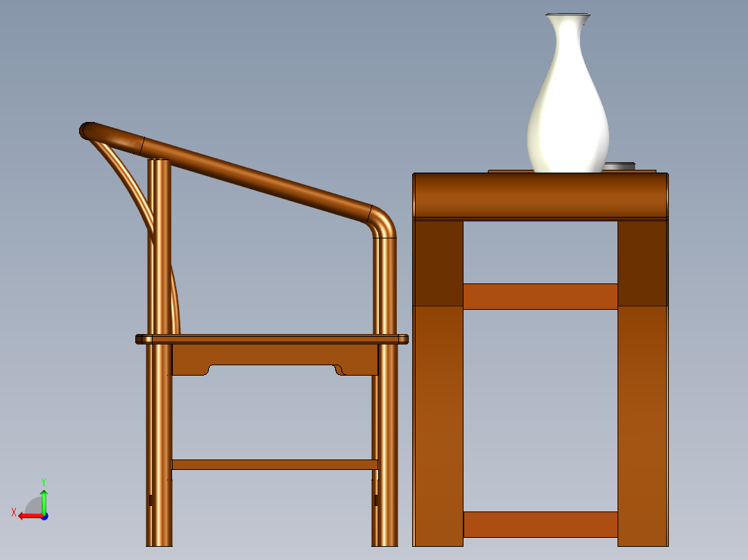 复古式桌椅后视图