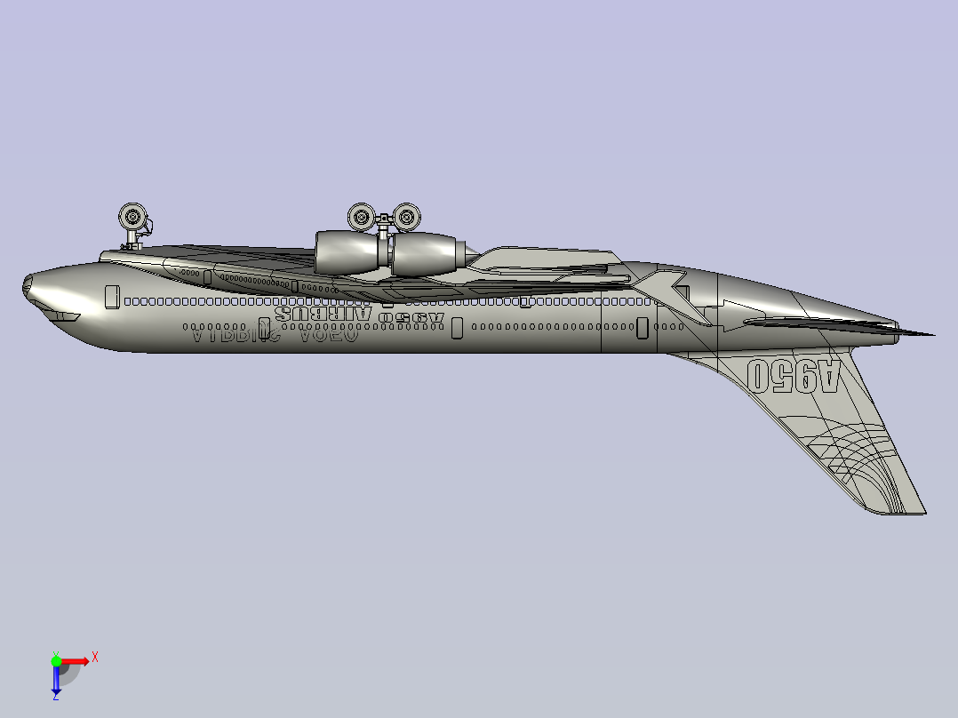 空客A950客机(带起落架)俯视图