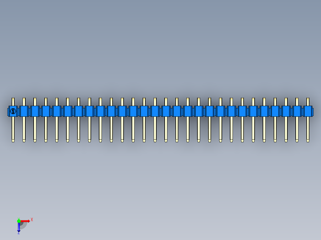 彩色公排针 100mil 2.54mm 系列-DS1022_blue_1x28p_100mil_TypeD_rev1.0俯视图