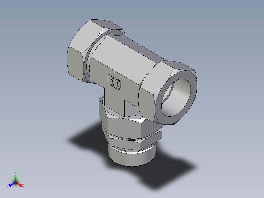 卡套式工业通用硬管接头EO_Assembled_adjustable_standpipe_branch_tee_EVT42LM71主视图