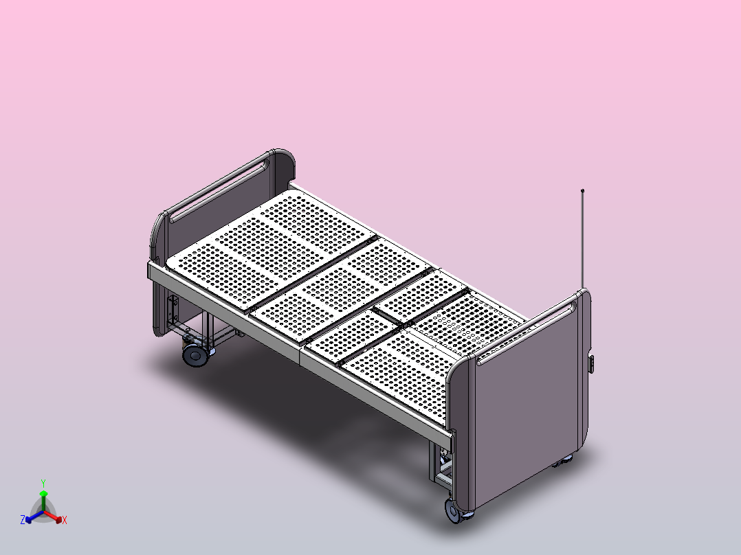 一体式折叠电动护理床正等轴测图