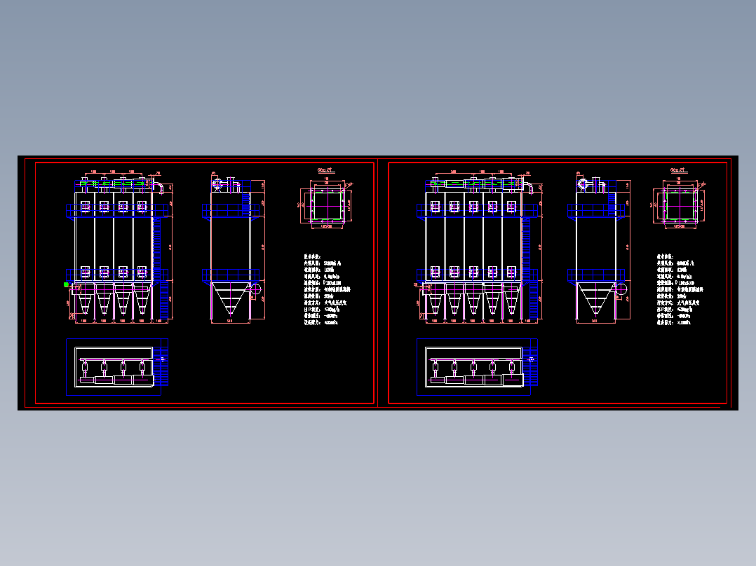 5万及6万m3h反吹风布袋除尘器cad设计工艺图