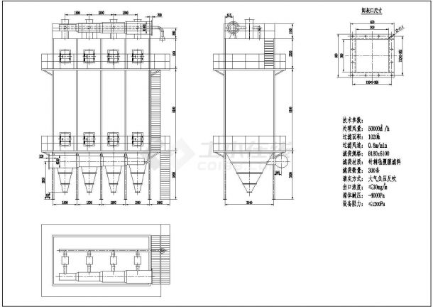 5万及6万m3h反吹风布袋除尘器cad设计工艺图