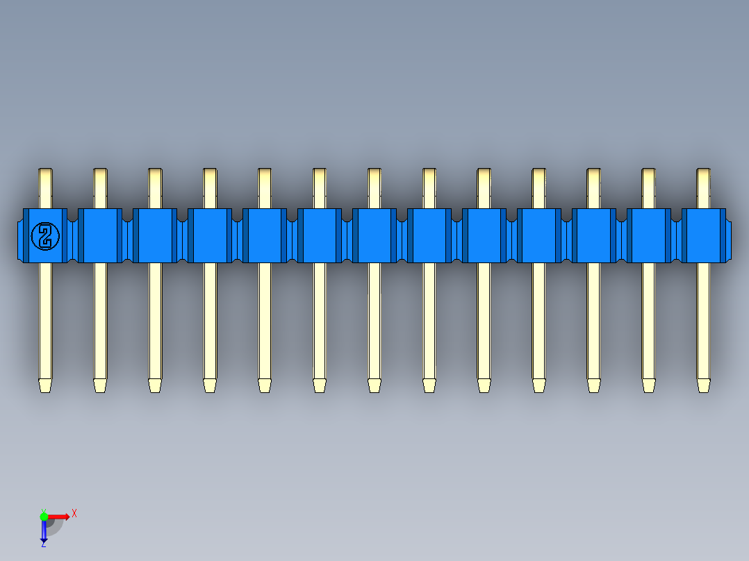彩色公排针 100mil 2.54mm 系列-DS1022_blue_1x13p_100mil_TypeD_rev1.0俯视图