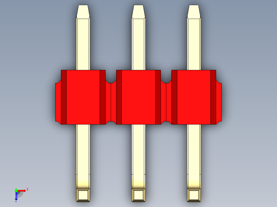 彩色公排针 100mil 2.54mm 系列-DS1022_red_03p_100mil_TypeU_rev1.0俯视图