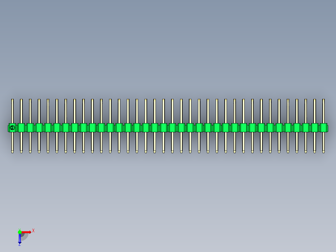 彩色公排针 100mil 2.54mm 系列-DS1022_green_3x36p_100mil_TypeD_rev1.0俯视图