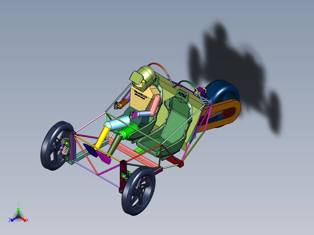 节目巡游倒三轮电动车花车正等轴测图