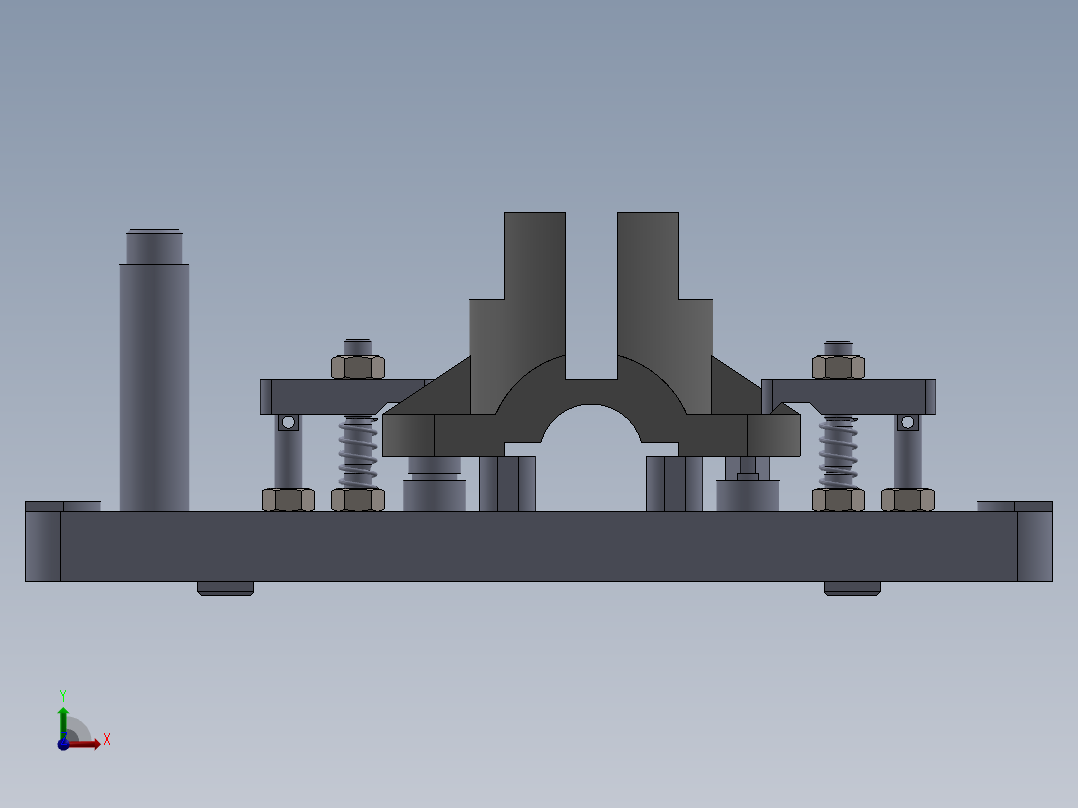 支座铣端面夹具（CAD图+SW三维）前视图