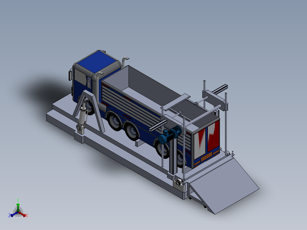液压翻板式卸车机正等轴测图