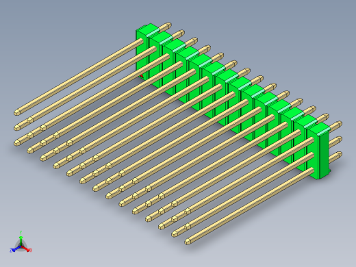 彩色公头100mil（2.54mm）系列-DS1021_green_3x14p_100mil_Type43_rev1.0正等轴测缩略图