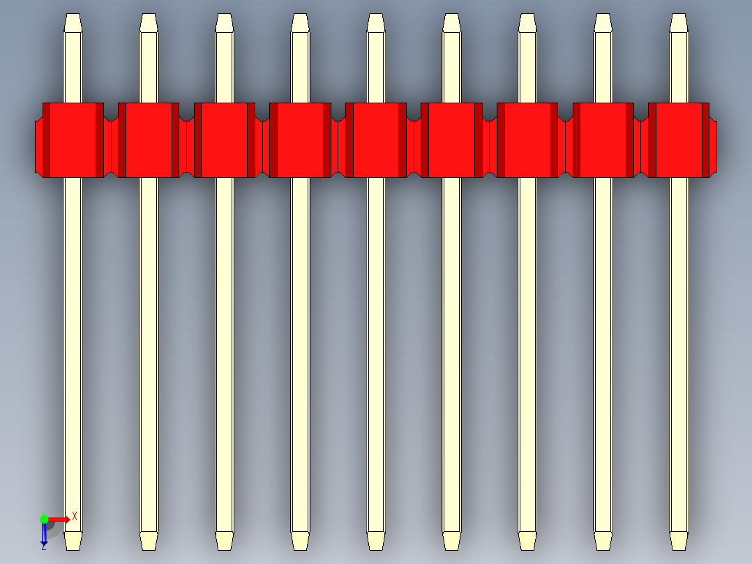 彩色公头100mil（2.54mm）系列-DS1021_red_3x09p_100mil_Type5_rev1.0俯视图