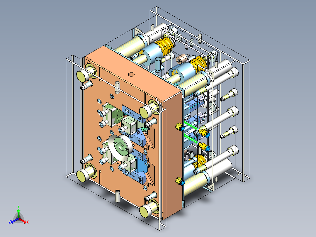 耳机-斜抽针、前后模斜滑块正等轴测图