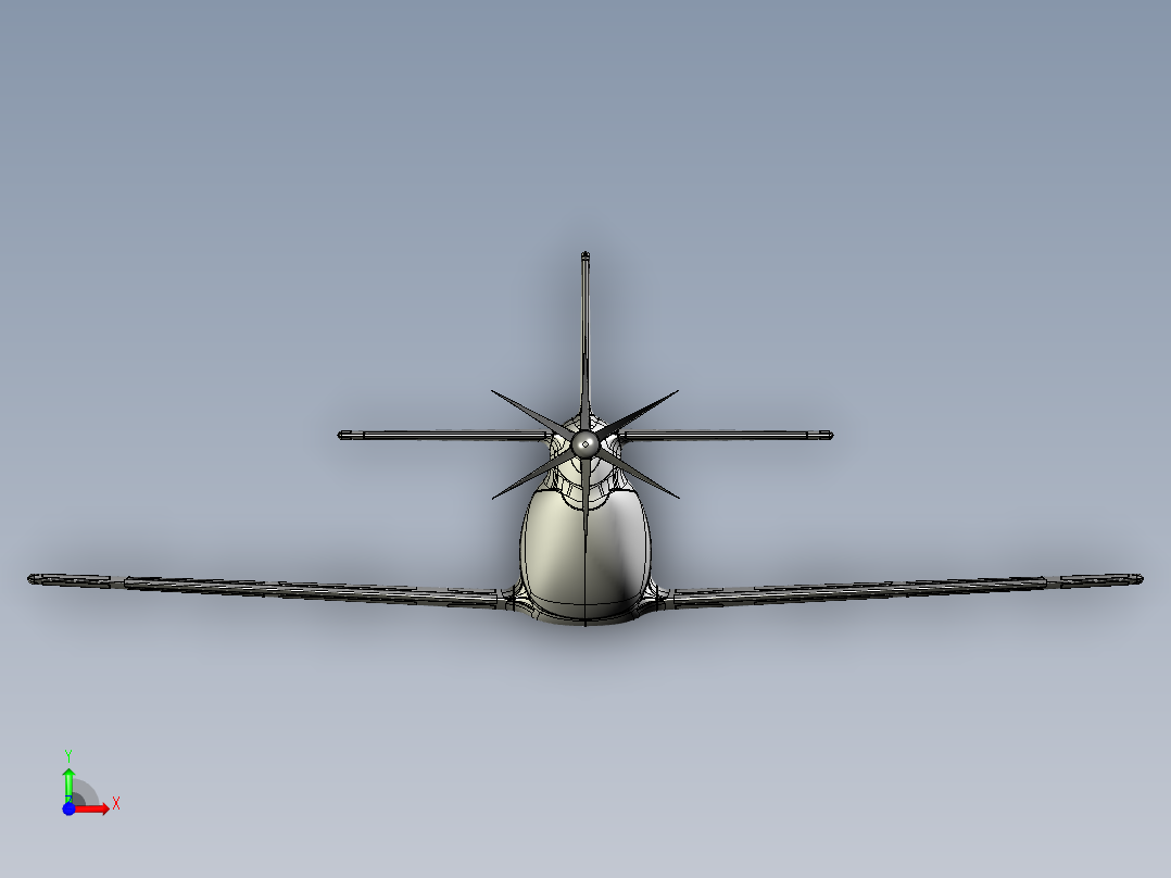 氢动力涡轮螺旋桨飞机造型3D图纸 STEP格式前视图