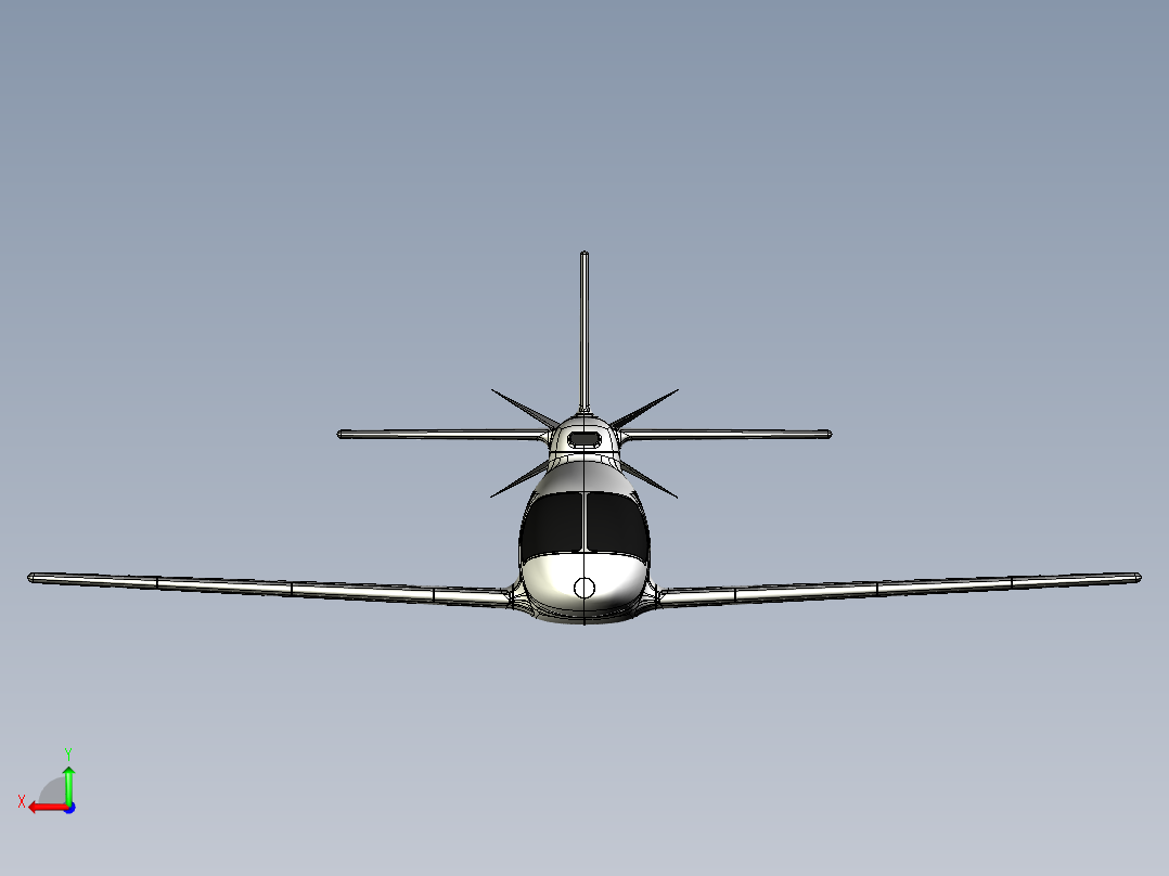 氢动力涡轮螺旋桨飞机造型3D图纸 STEP格式后视图
