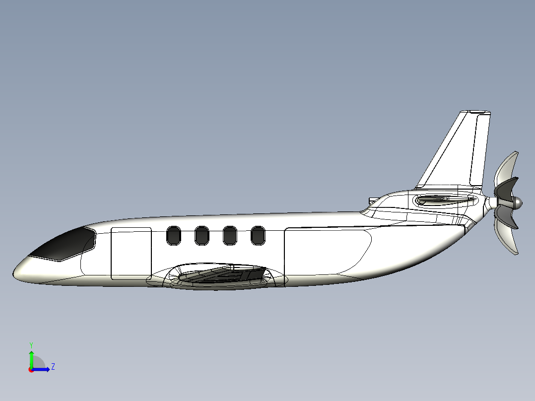 氢动力涡轮螺旋桨飞机造型3D图纸 STEP格式左视图