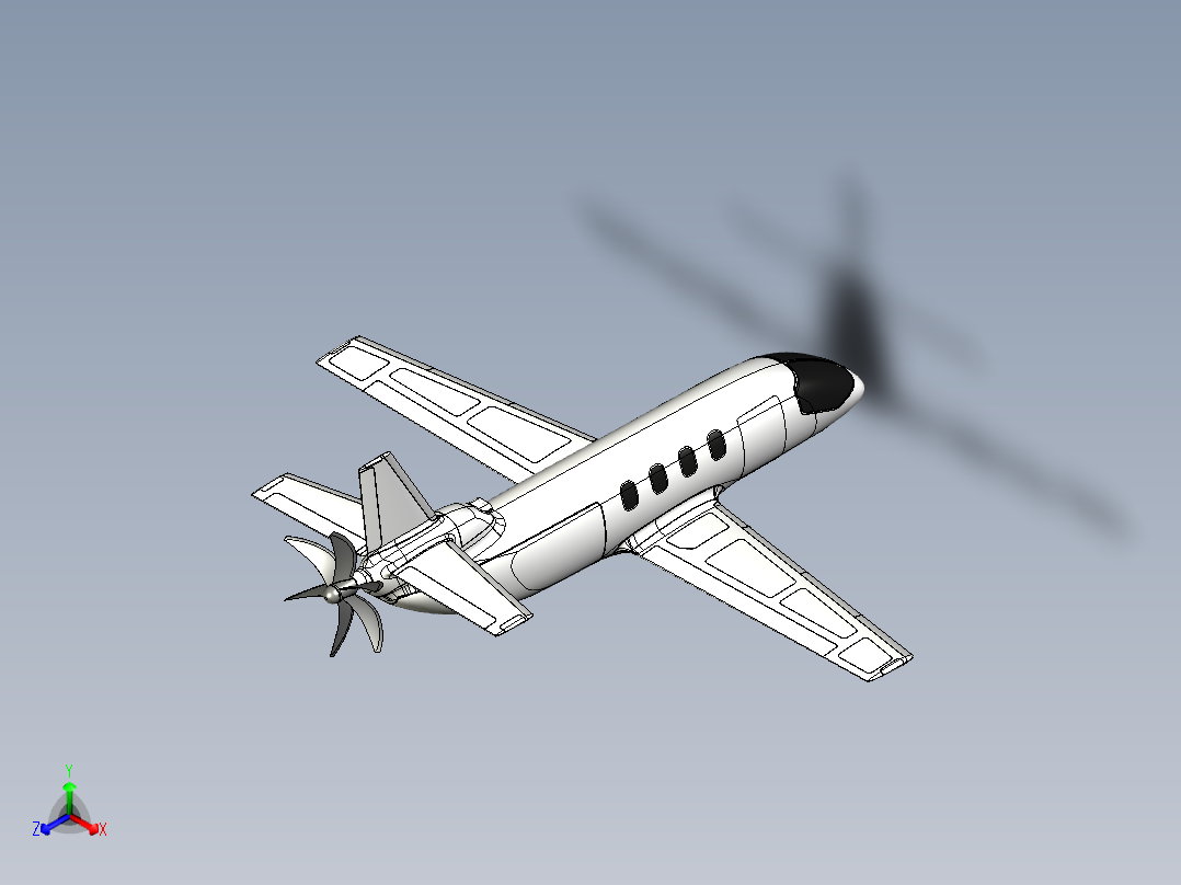 氢动力涡轮螺旋桨飞机造型3D图纸 STEP格式正等轴测图