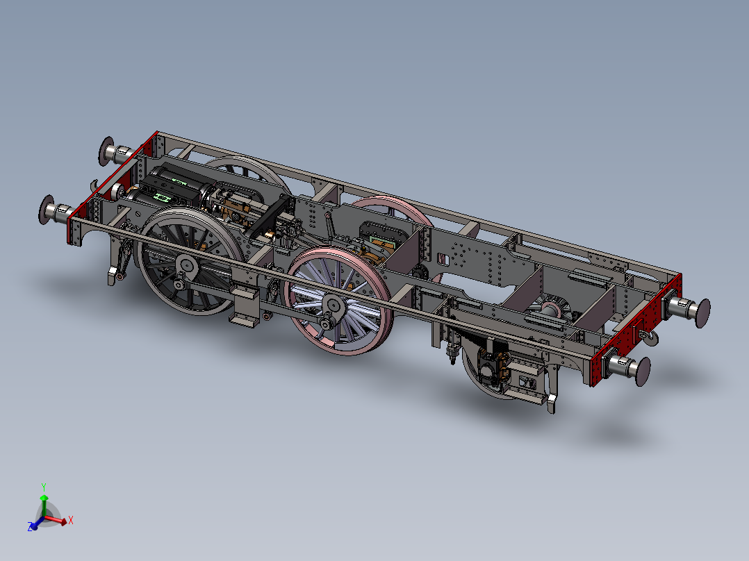 蒸汽车主框架+传动装置+发动机3D模型