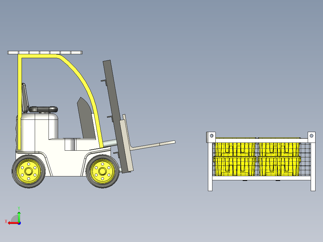 周转货架与叉车搬运模拟后视图