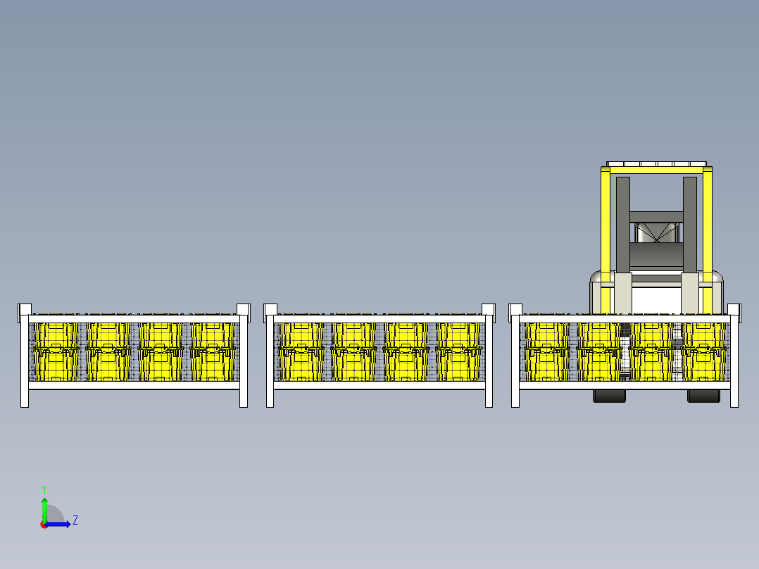 周转货架与叉车搬运模拟左视图