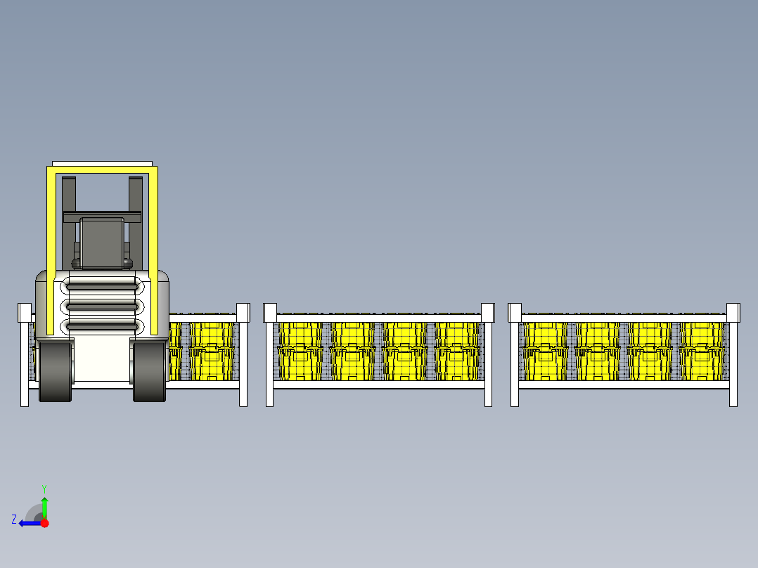 周转货架与叉车搬运模拟右视图