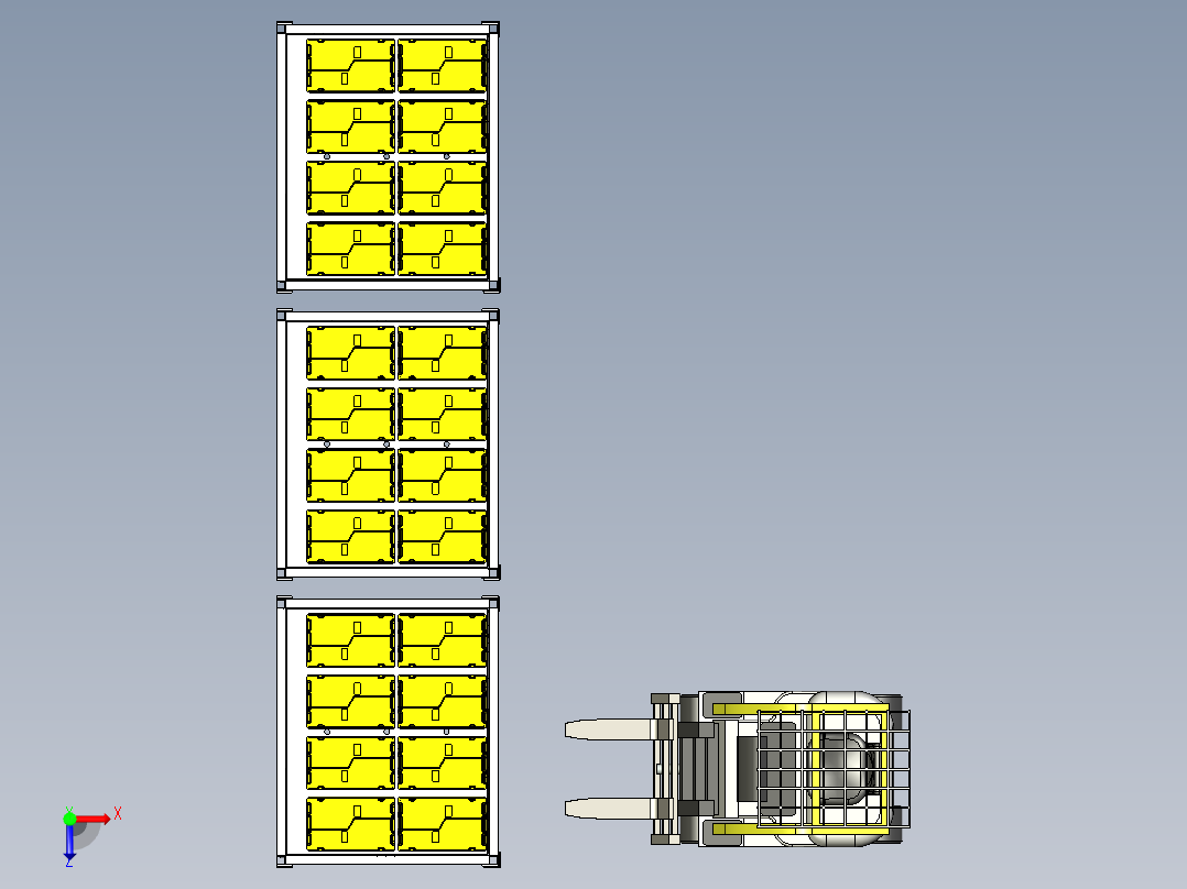 周转货架与叉车搬运模拟俯视图