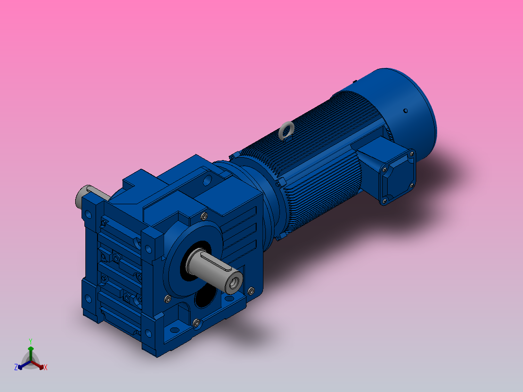 K77底脚轴伸式安装螺旋锥齿轮减速机K77-YVE1.1-6P-135.28-M1-0°-A+B正等轴测图