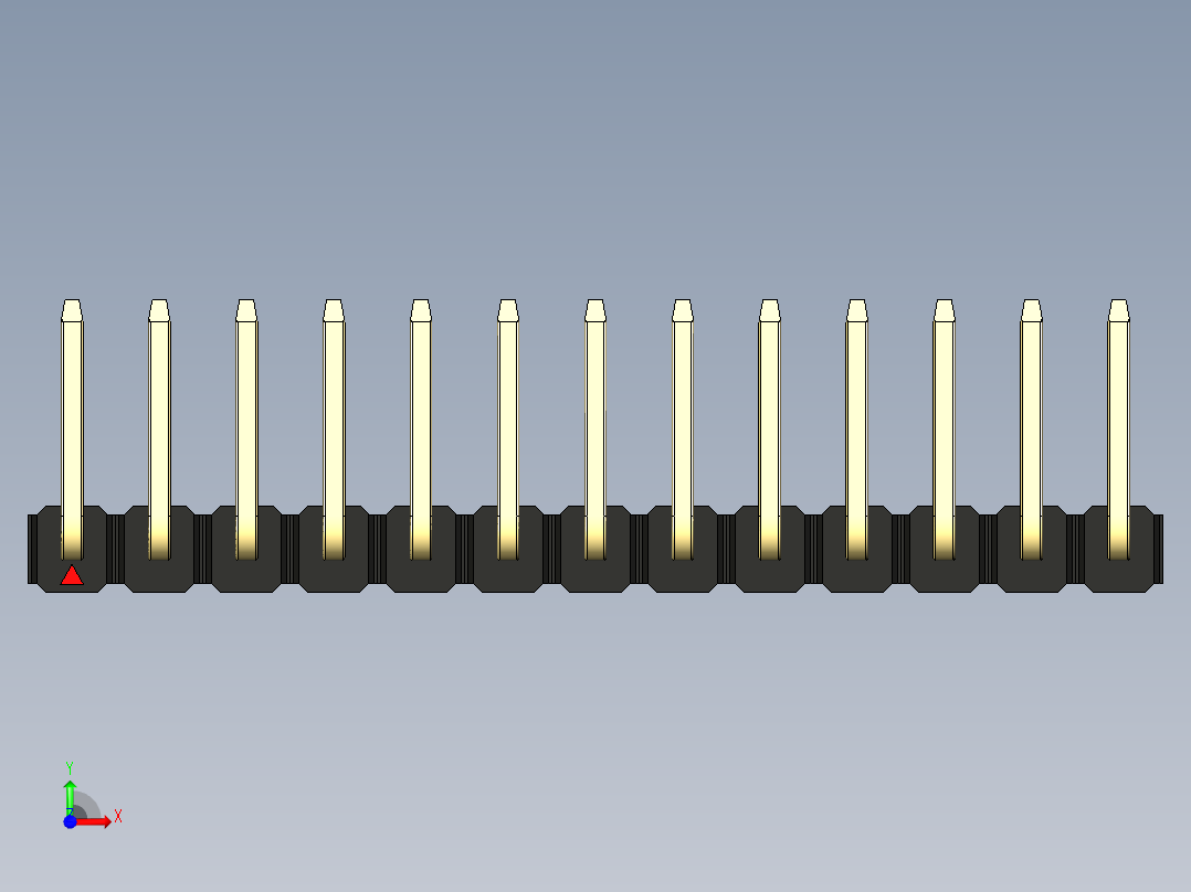 彩色公排针 100mil 2.54mm 系列-DS1022_black_13p_100mil_TypeU_rev1.0前视图