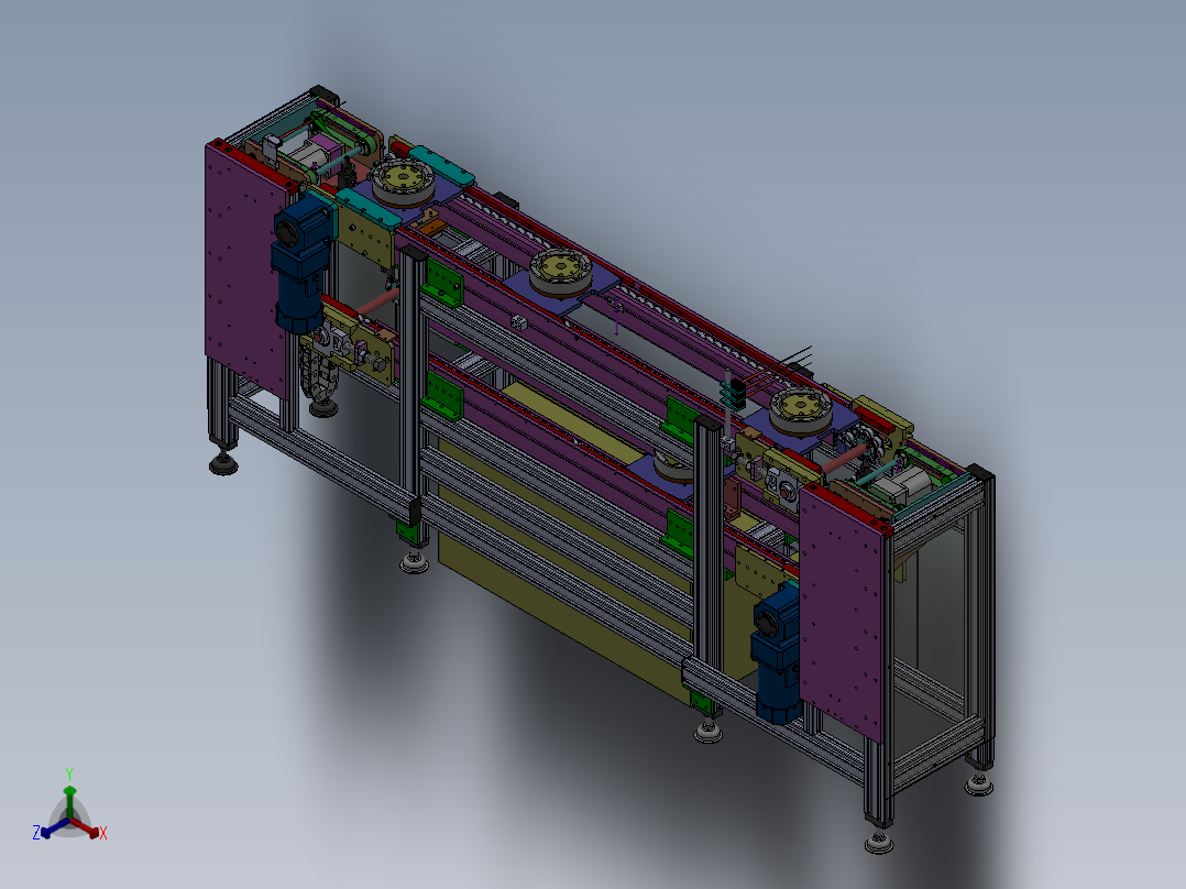 双层倍速链流水线（超详细的设计3D模型+工程图）正等轴测图