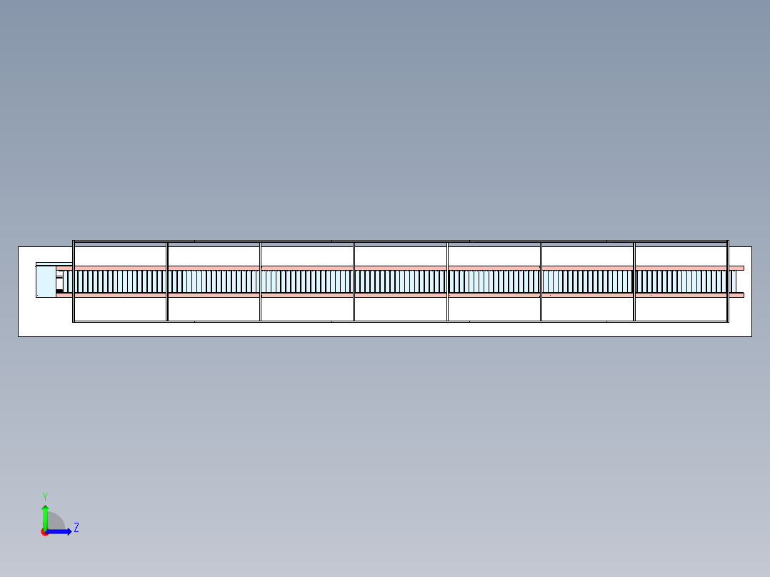 15米方管焊接板链输送线3d图纸 板链输送线工作台3d图纸 三维模型左视图