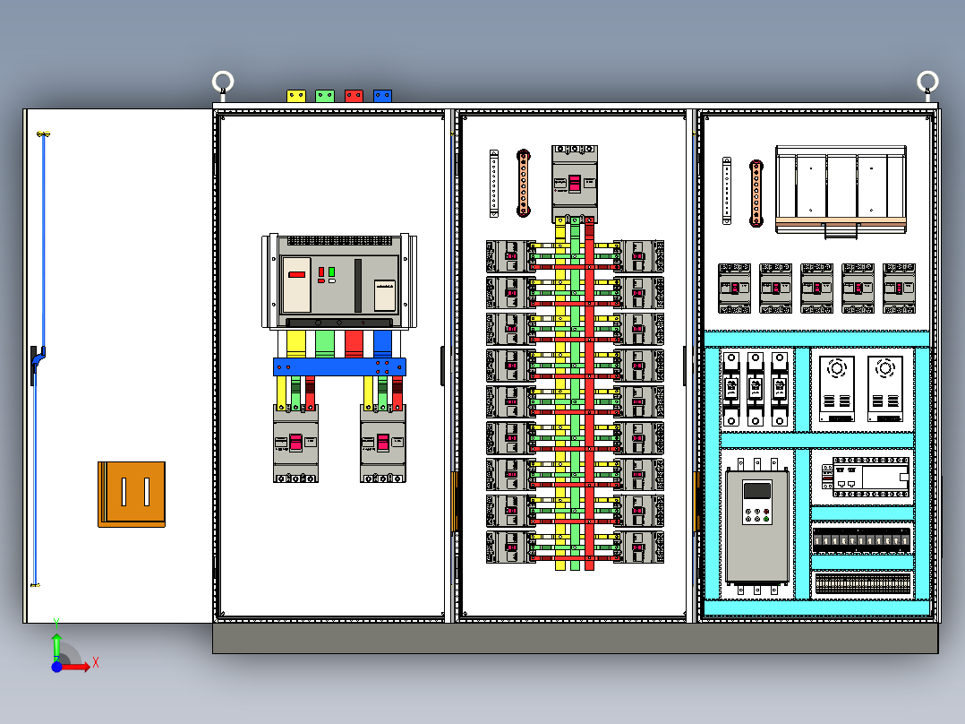 三柜组装万能断路器630A竖装刀开关plc控制柜 55360前视图