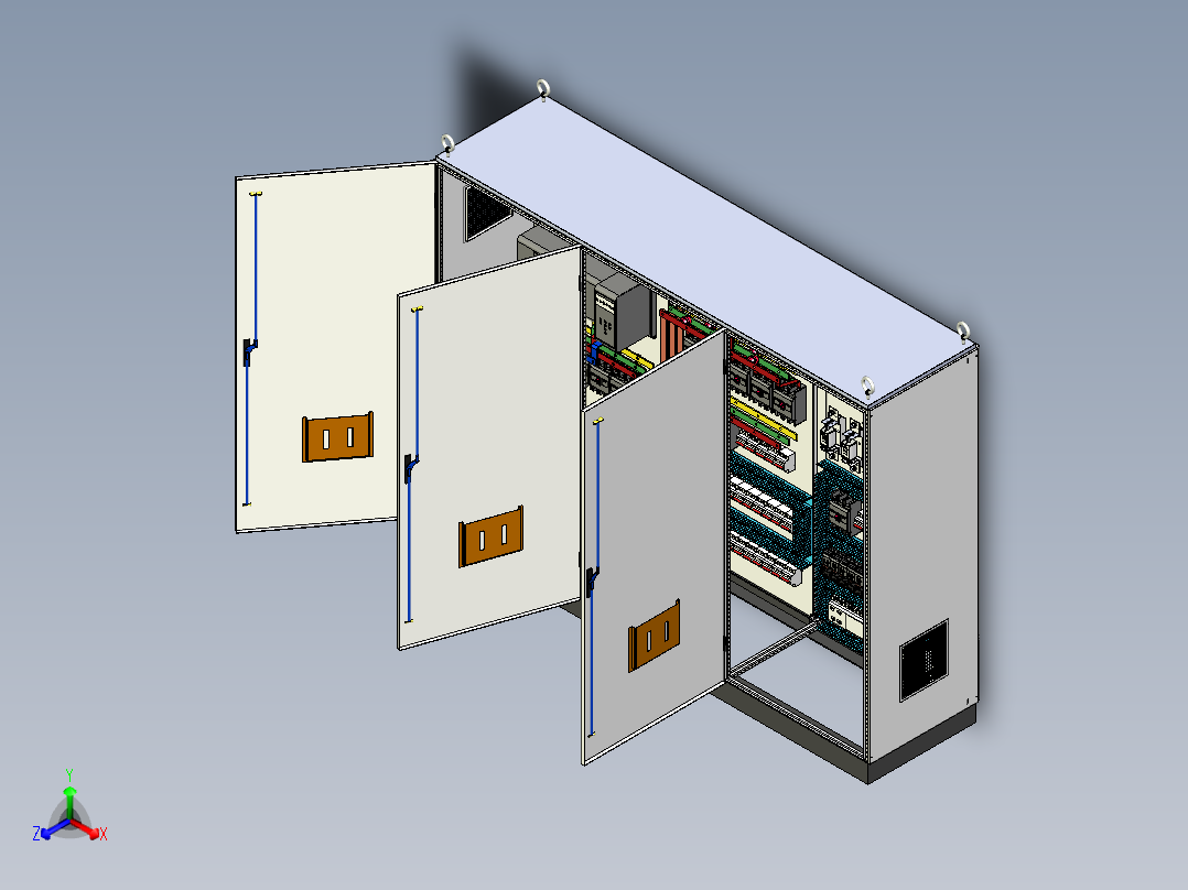 三柜组装630A电源柜控制柜 55251正等轴测图