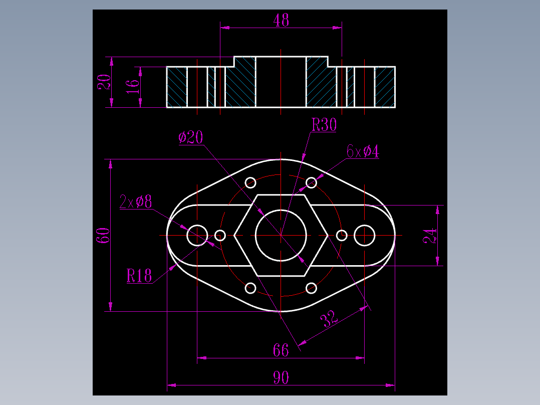 CAD格式机械制图二维100例练习-40 基板二视图