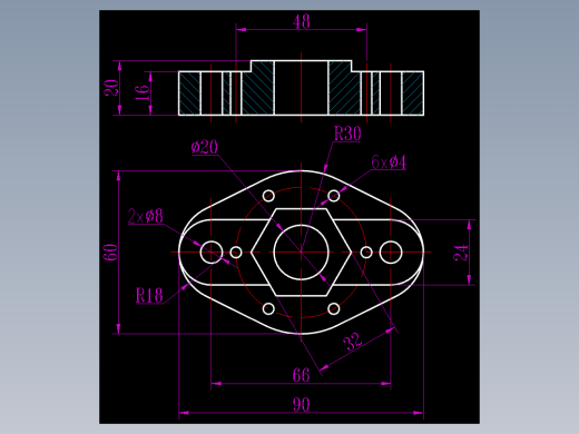 CAD格式机械制图二维100例练习-40 基板二视图缩略图