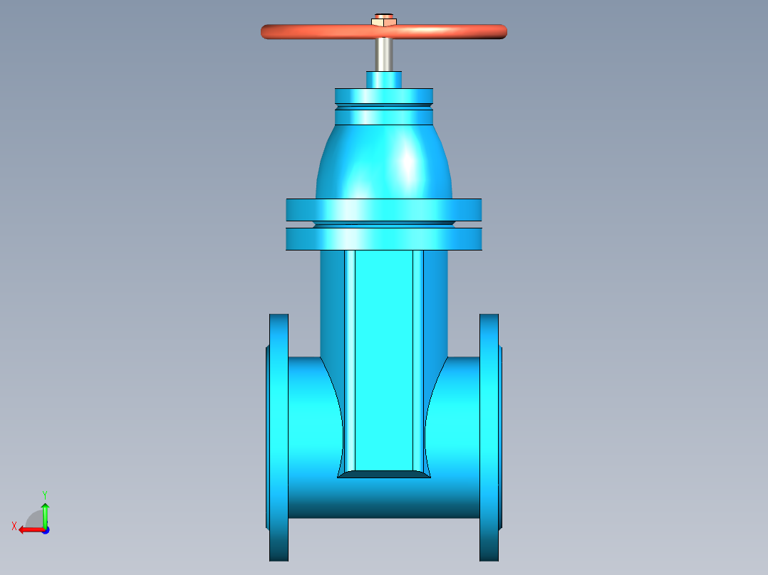 DN150橡胶密封暗杆闸阀后视图