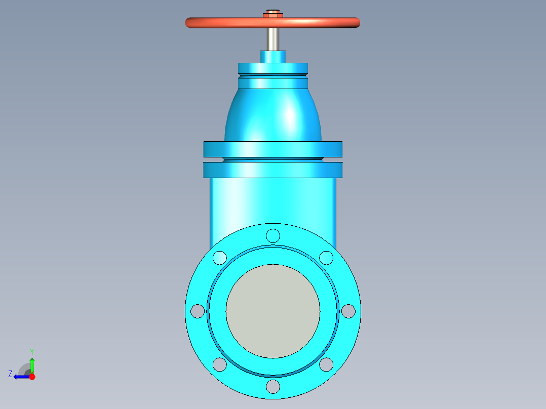 DN150橡胶密封暗杆闸阀右视图
