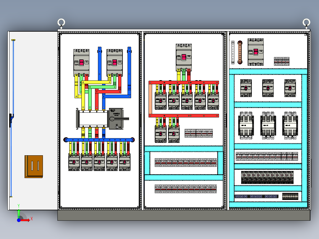 三柜组装双电源630A正装120A接触器控制柜前视图