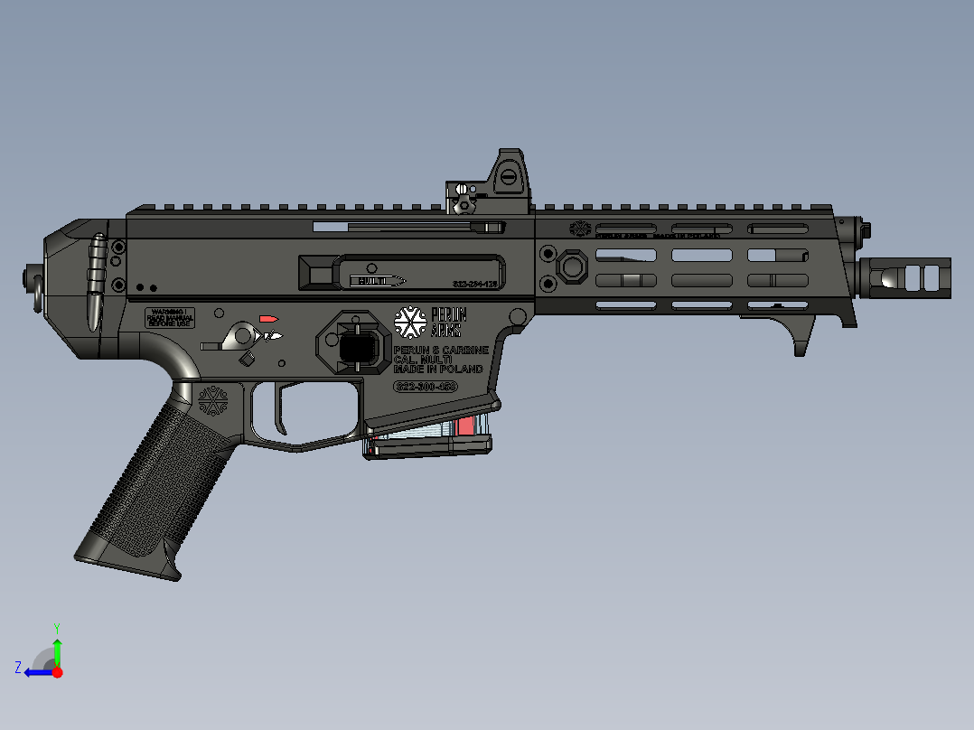 手枪左轮冲锋枪老式狙击步枪设计3D图纸perun-pistol-1 STP右视图