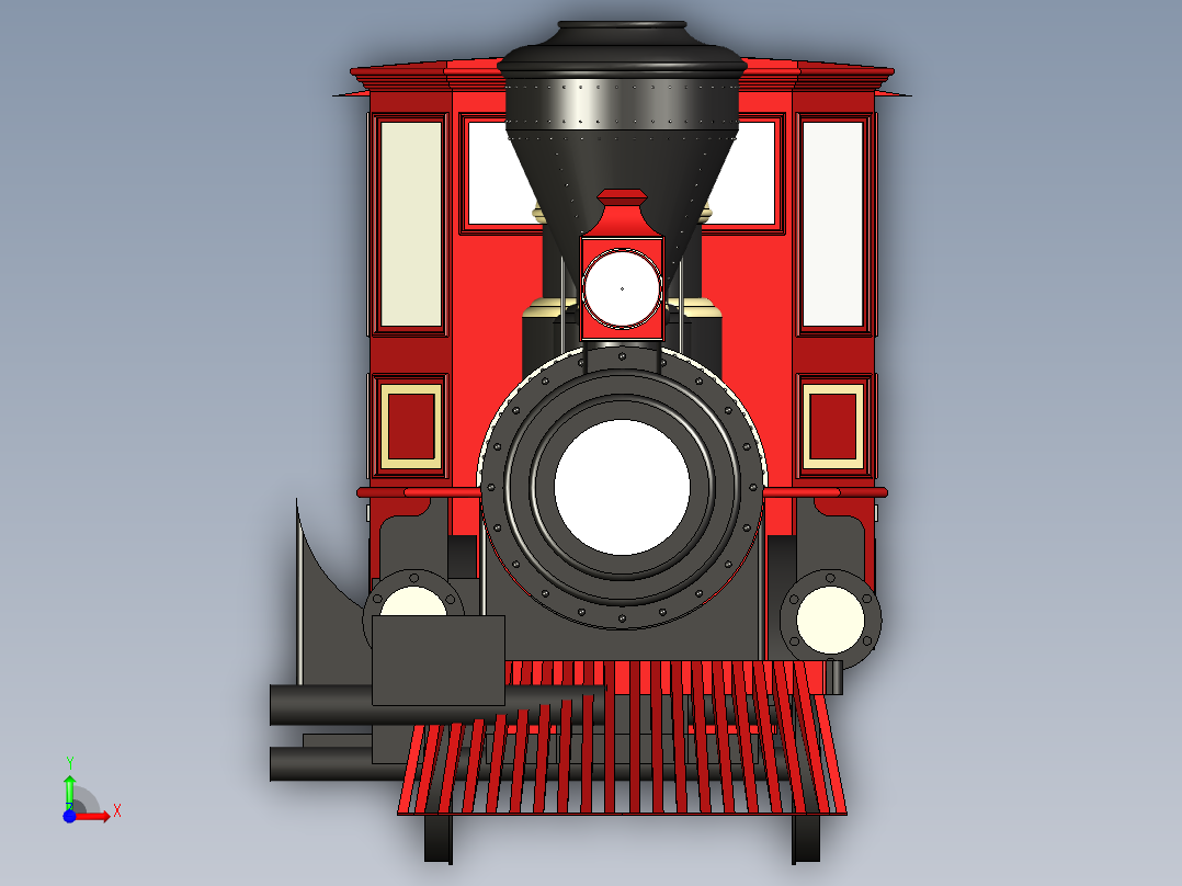 火车机车列车steam-locomotive-8832-模型格式为 stp stl igs f3d前视图