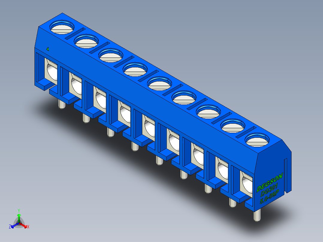 DEGSON DG301 系列 5.0mm 接线端子-DG301-5.0-09P-12-00AH正等轴测图
