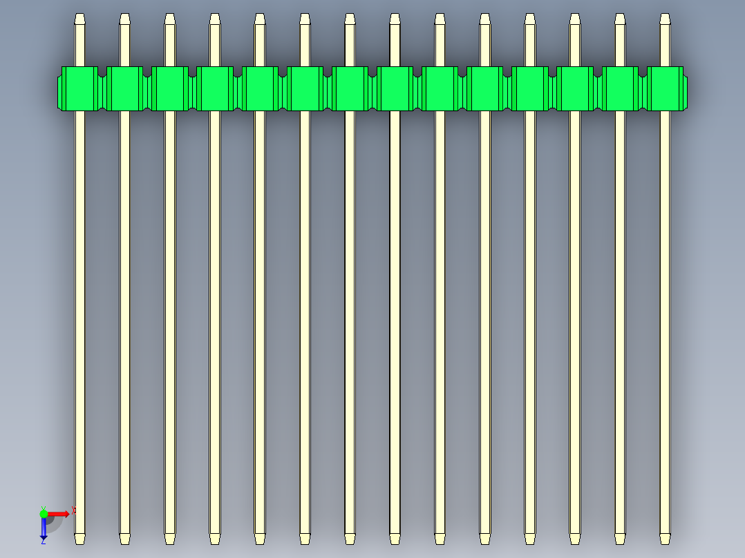 彩色公头100mil（2.54mm）系列-DS1021_green_1x14p_100mil_Type43_rev1.0俯视图